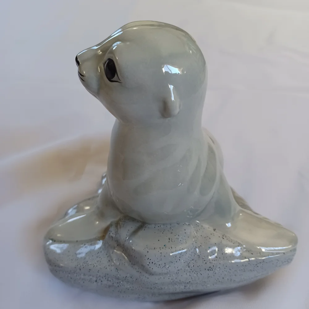 Seal Figurine Porcelain Ceramic Glazed Ocean Arctic Animals White Blue Gray